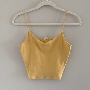 Garage Women Mustard Yellow Ribbed Crop Cami Tank Top Spaghetti Strap Large